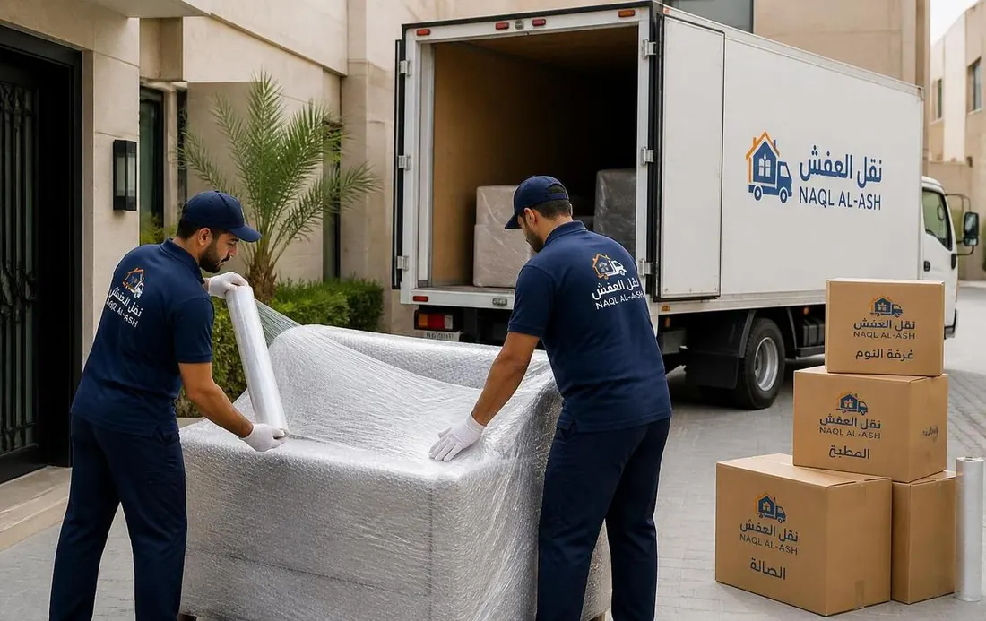 تغليف الأثاث بالفقاعات والبطانيات وصناديق مرقّمة قبل النقل بالرياض